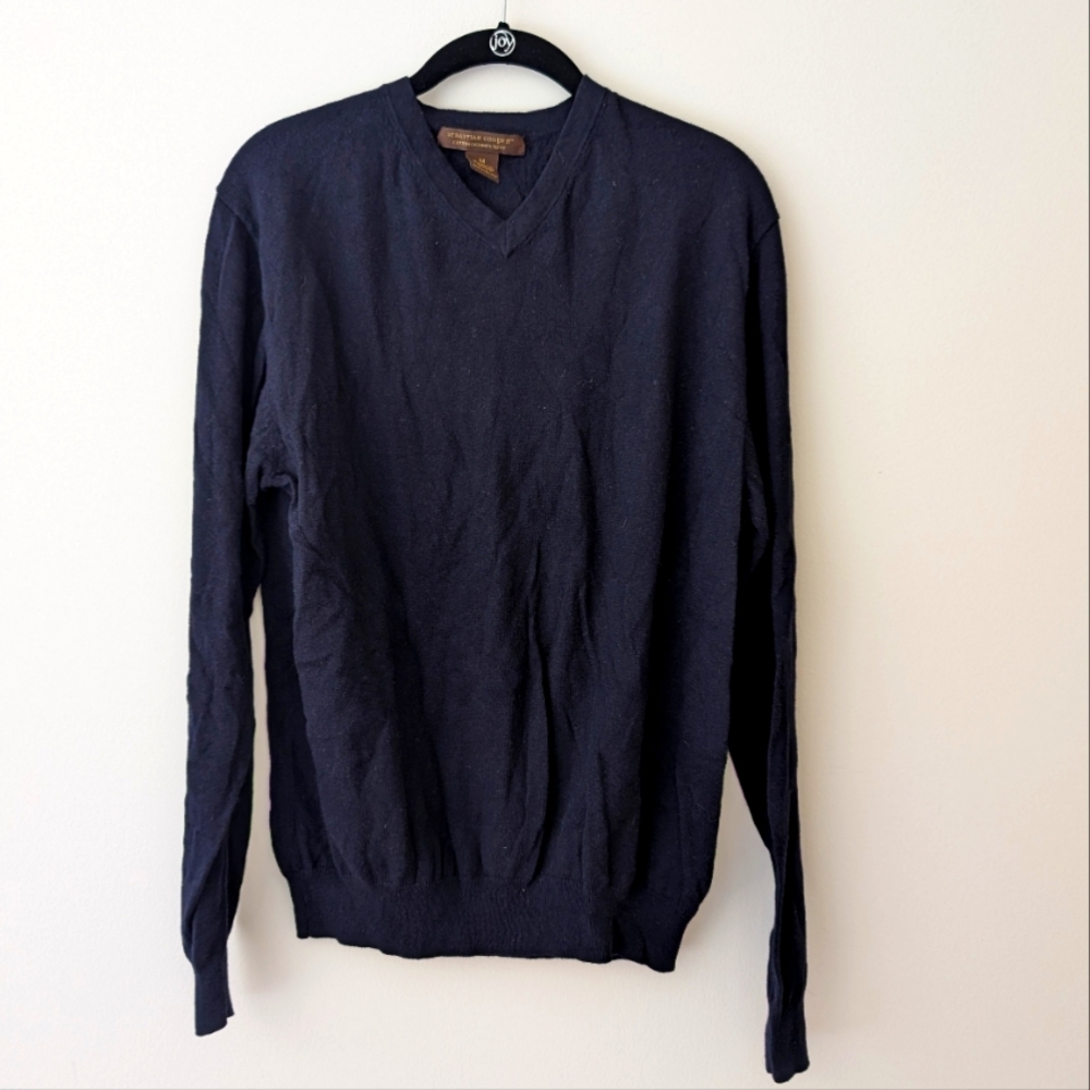 Sebastian Cooper Black V-Neck Cotton Cashmere Blend Sweater Size M